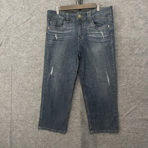Democracy‎ Crop Jeans Womens Sz 12 Blue Distressed Embroidered Flap Pockets